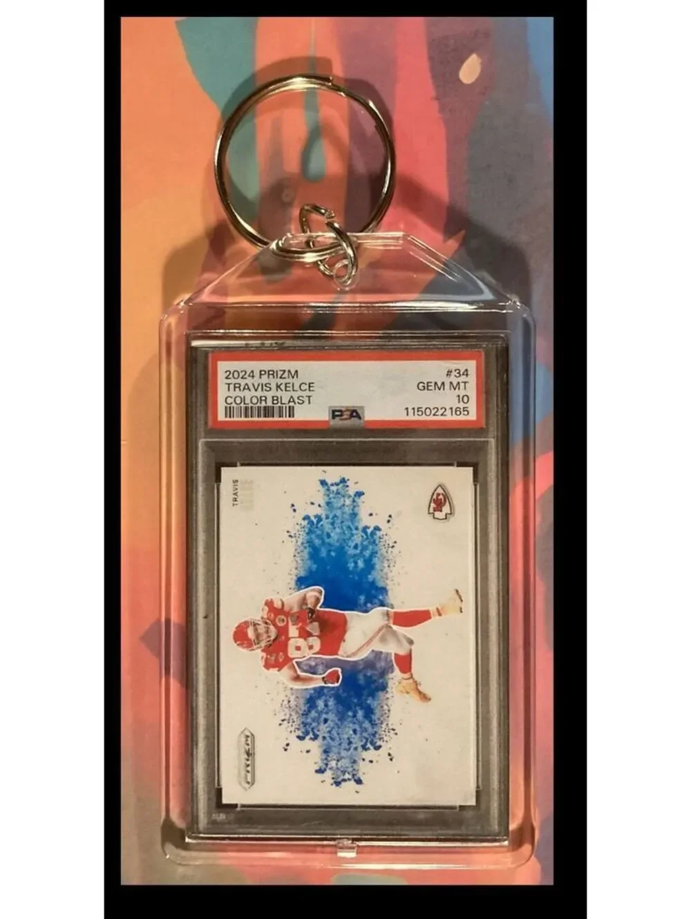 2968 Travis Kelce 2024 Panini Prizm Colorblast Custom Keychain-Gift